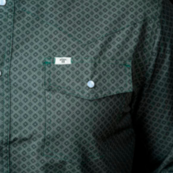 Ferrell Brands Inc Mens Green Print Vented Pearl Snap Shirt