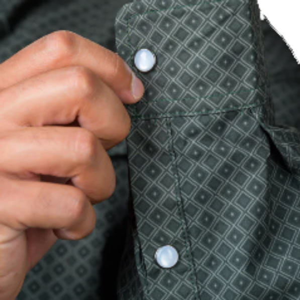 Ferrell Brands Inc Mens Green Print Vented Pearl Snap Shirt