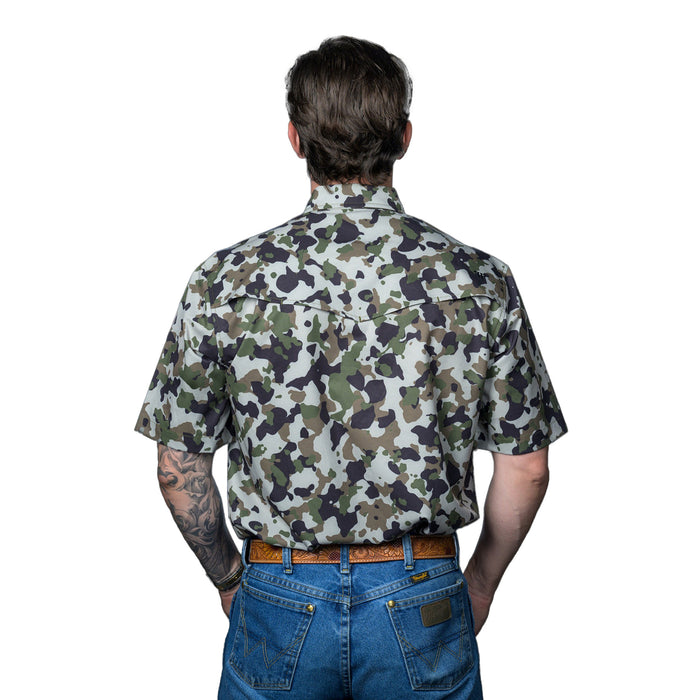 Ferrell Brands Inc Mens Camo Vented Short Sleeve Pearl Snap Shirt