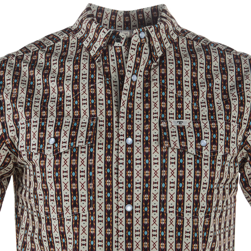Ferrell Brands Inc Men's Cream and Brown Vented Pearl Snap Shirt