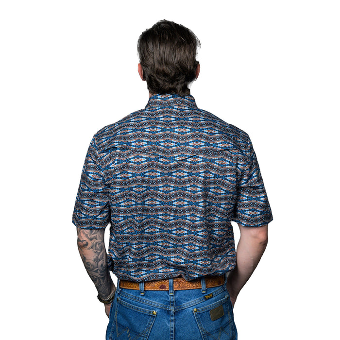 Ferrell Brands Inc Mens Blue Print Vented Short Sleeve Shirt