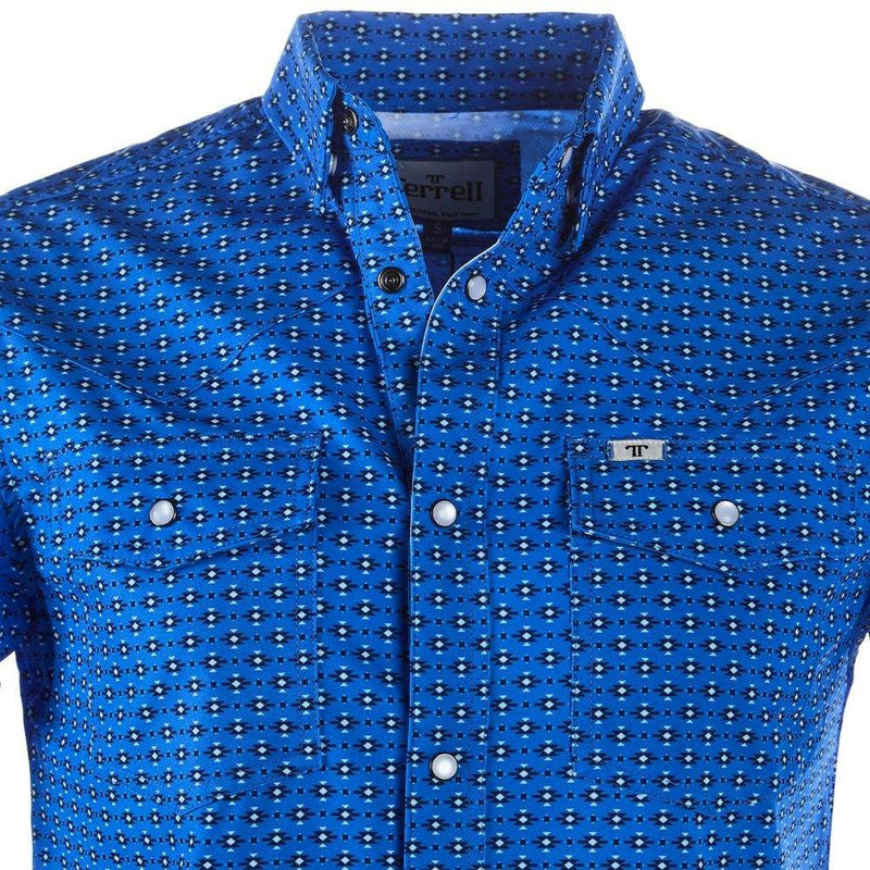 Ferrell Brands Inc Men's Blue Print Vented Pearl Snap Shirt