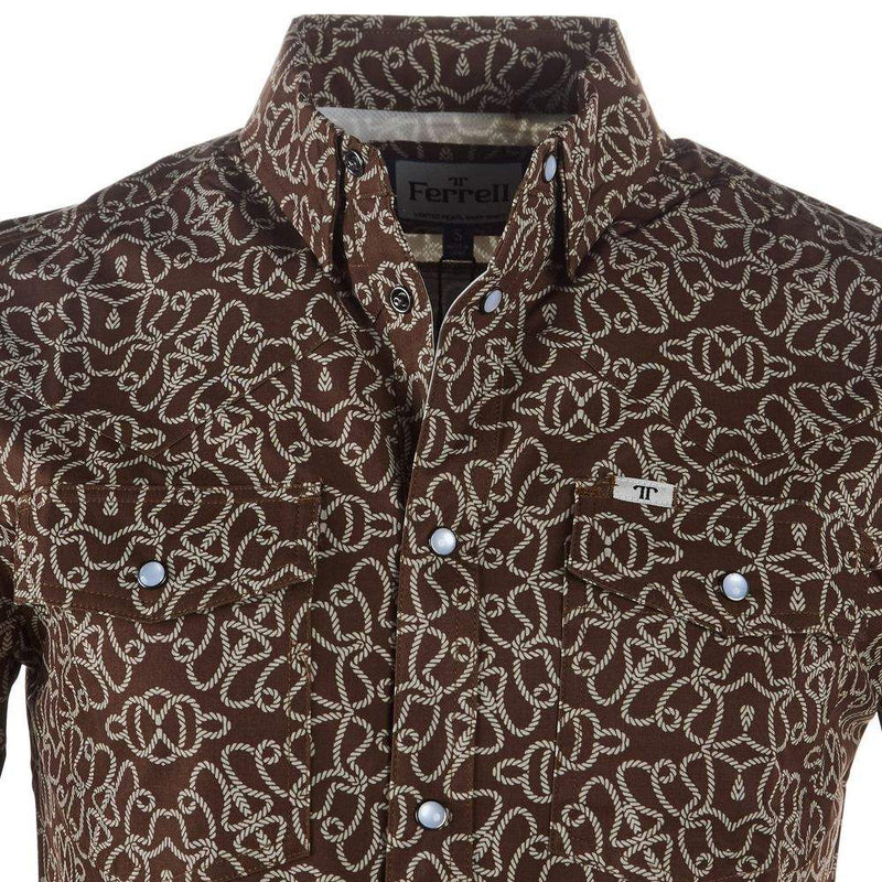 Ferrell Brands Inc Men's Brown Rope Vented Pearl Snap Shirt