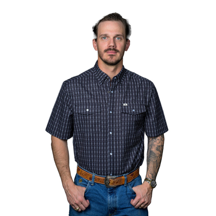 Ferrell Brands Inc Mens Black Aztec Print Vented Short Sleeve Pearl Snap Shirt