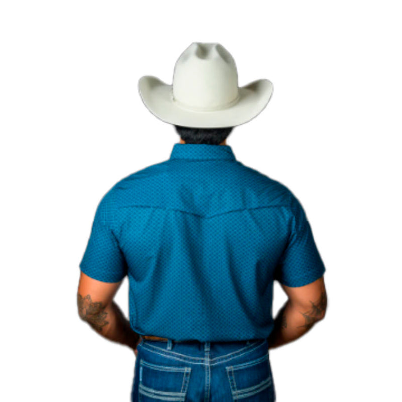 Ferrell Brands Inc Mens Blue Print Vented Pearl Snap Shirt