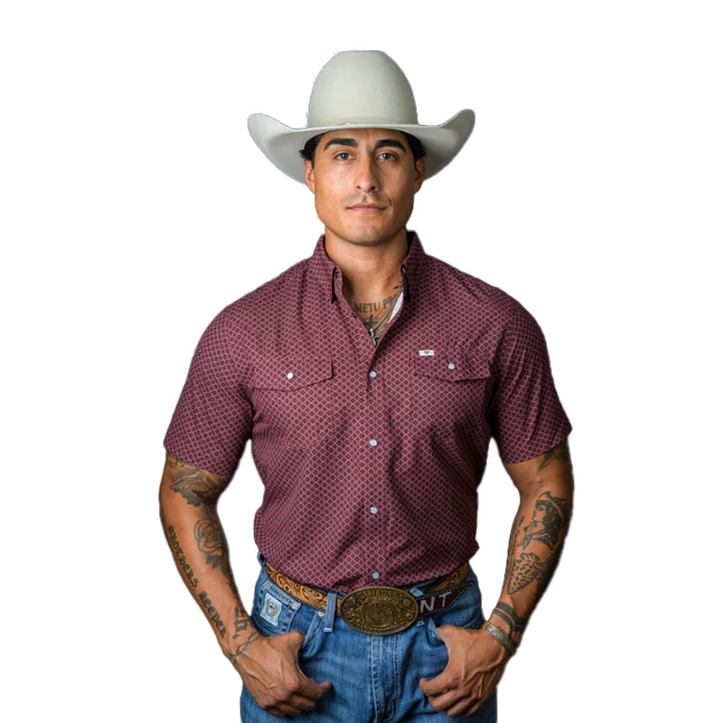 Ferrell Brands Inc Mens Red Print Vented Pearl Snap Shirt