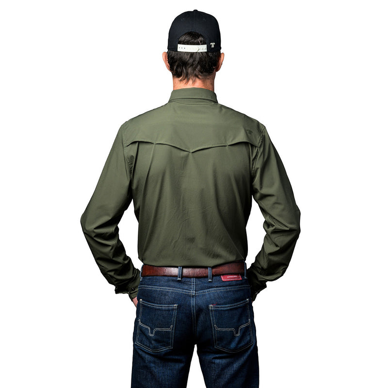 Ferrell Brands Inc Men's Olive Vented Pearl Snap Shirt