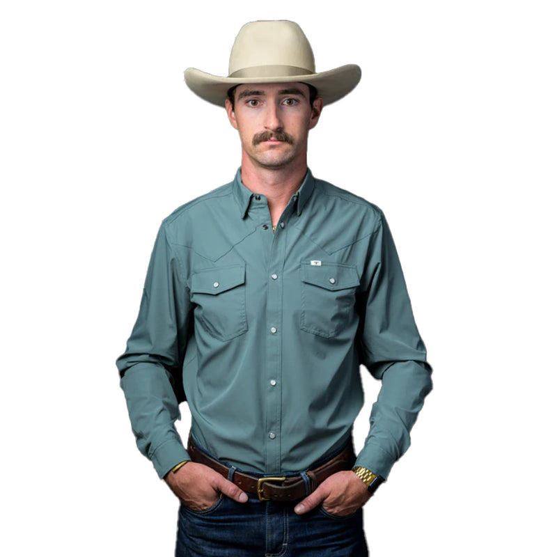 Ferrell Brands Inc Mens Aqua Vented Pearl Snap Shirt