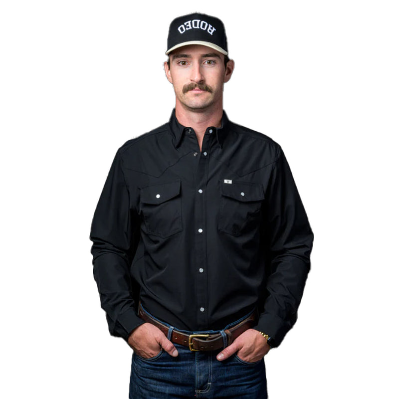 Ferrell Brands Inc Mens Black Vented Pearl Snap Shirt