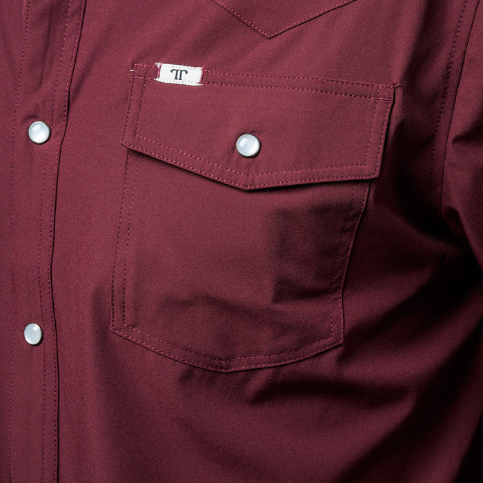 Ferrell Brands Inc Brand Mens Maroon Vented Pearl Snap Shirt