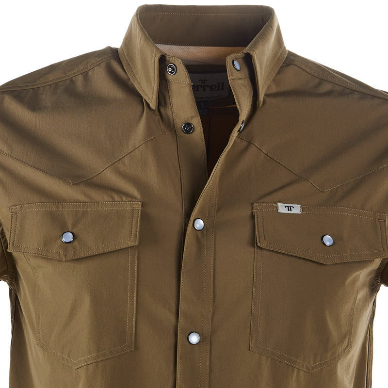 Ferrell Brands Inc Men's Khaki Vented Pearl Snap Shirt