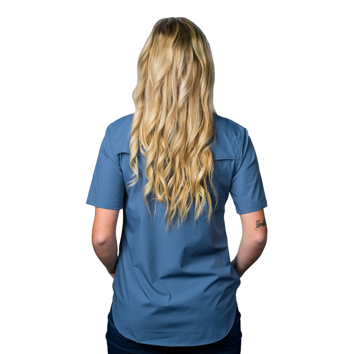 Ferrell Brands Inc Womens Blue Vented Pearl Snap Shirt