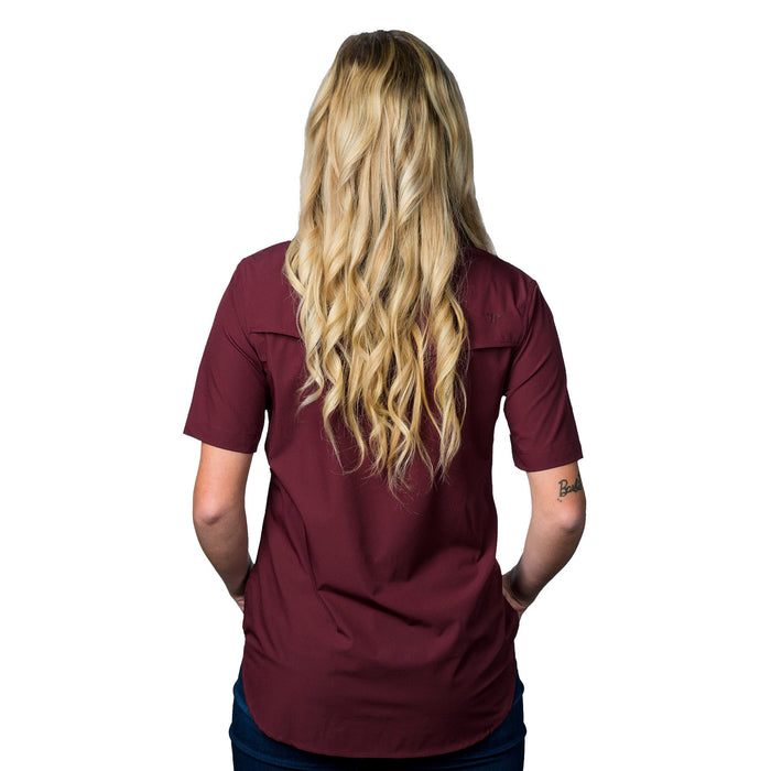 Ferrell Brands Inc Womens Maroon Vented Pearl Snap Shirt