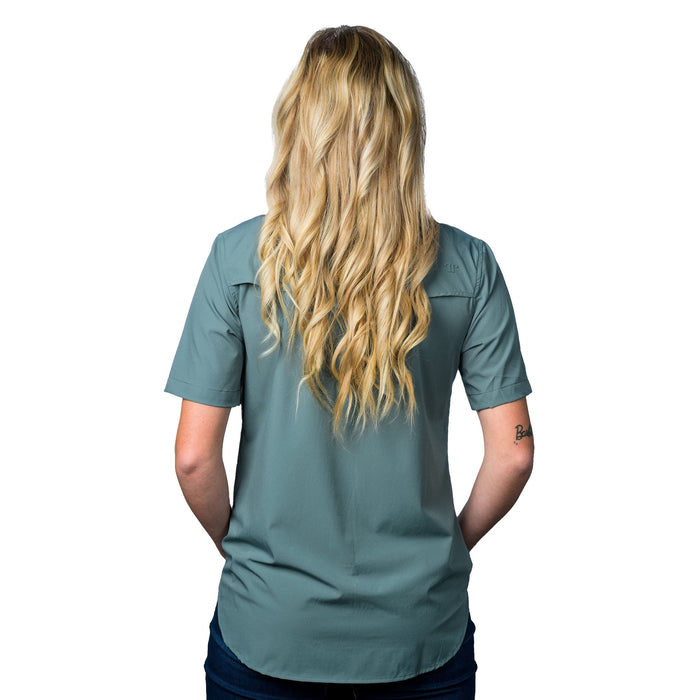 Ferrell Brands Inc Womens Aqua Vented Pearl Snap Shirt