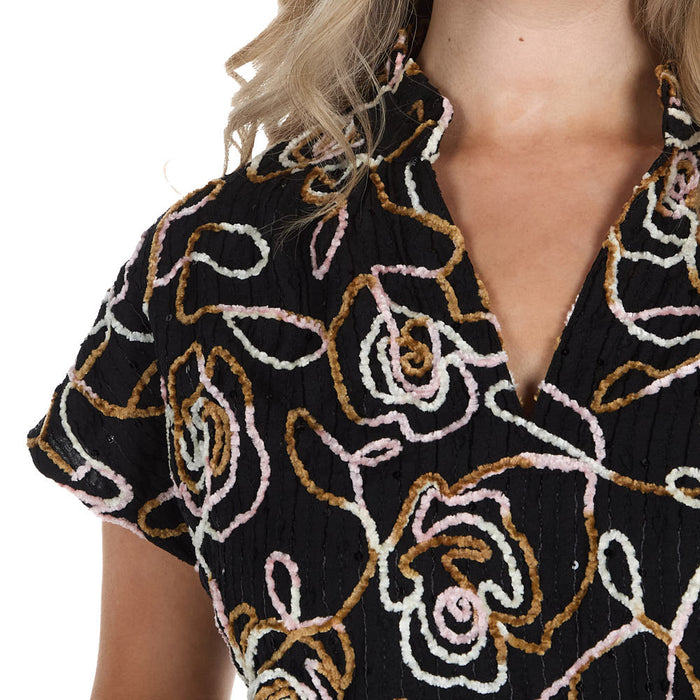 Thml Clothing Women's Black with White Print Top