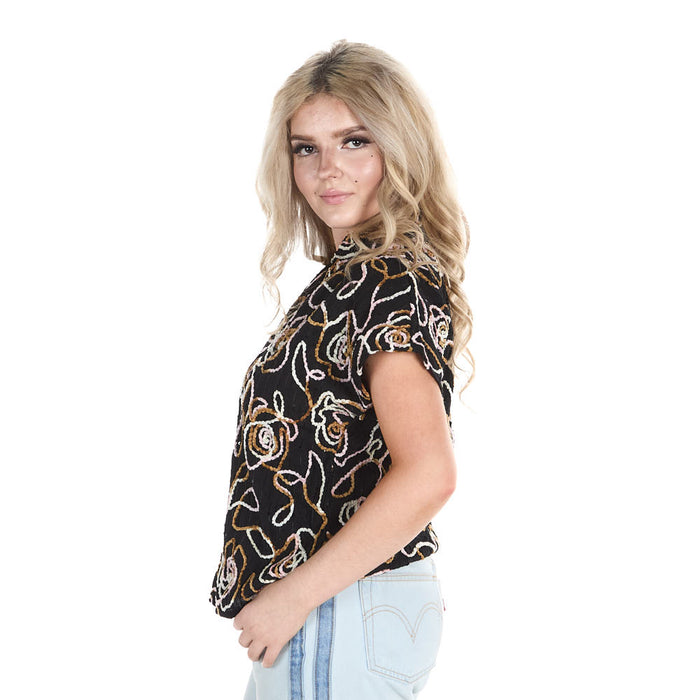 Thml Clothing Women's Black with White Print Top