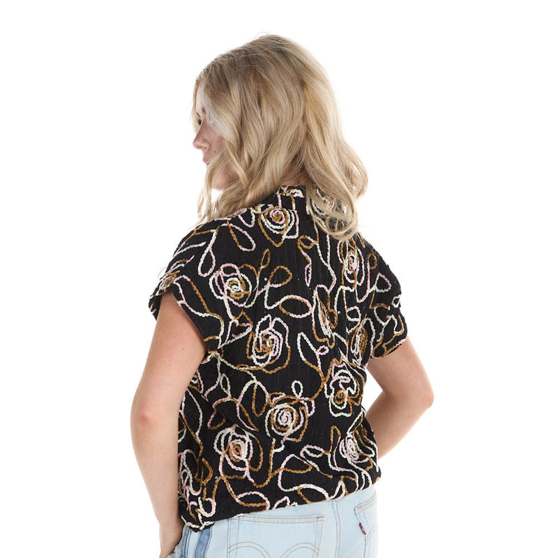 Thml Clothing Women's Black with White Print Top