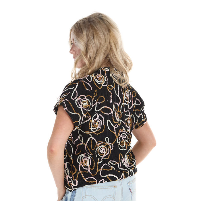Thml Clothing Women's Black with White Print Top