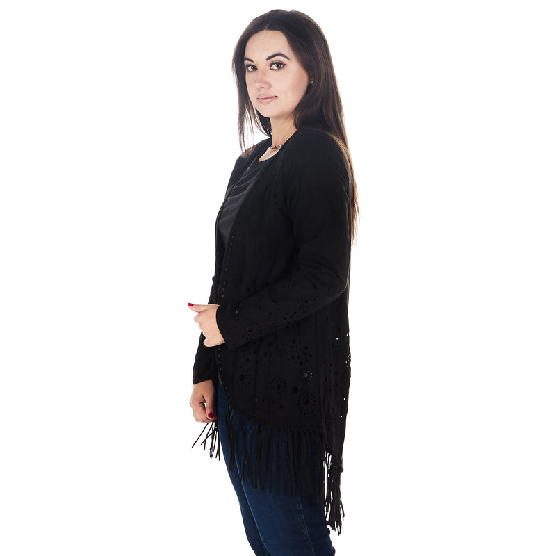 True Blue Womens Black Faux Suede Cardigan