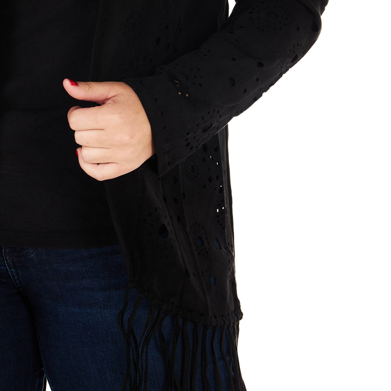 True Blue Womens Black Faux Suede Cardigan