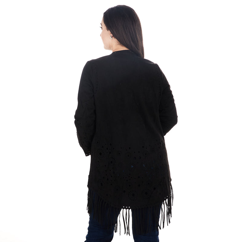 True Blue Womens Black Faux Suede Cardigan