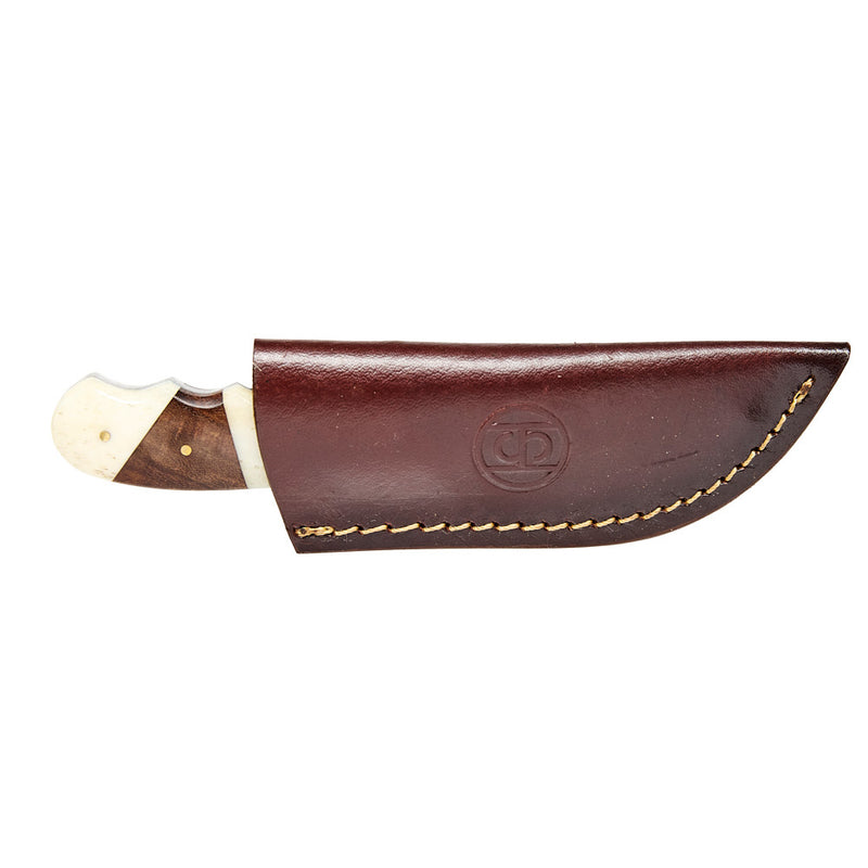 Western Fashion Circle SH Cutlery Damascus 6 1/2In Wood & Bone Knife with Sheath
