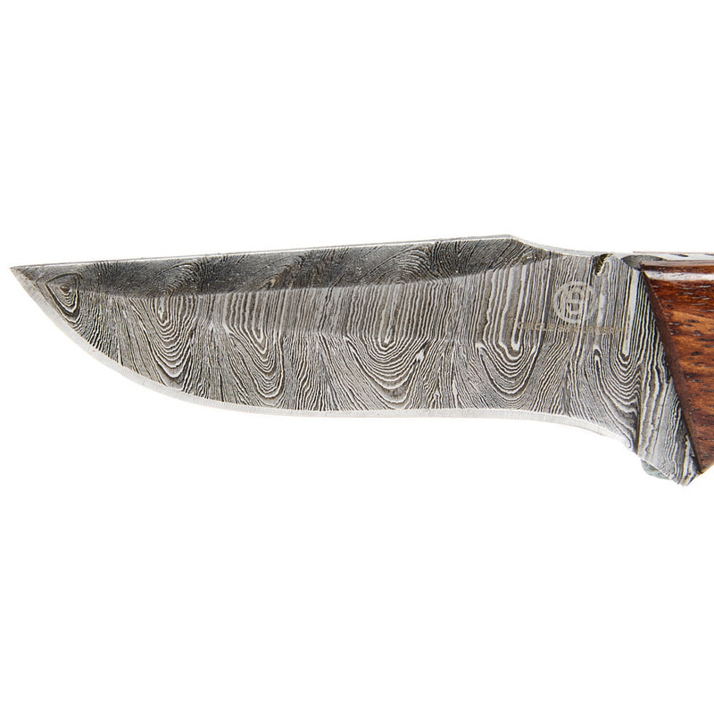 Western Fashion Circle SH Cutlery Damascus 6 1/2In Wood & Bone Knife with Sheath