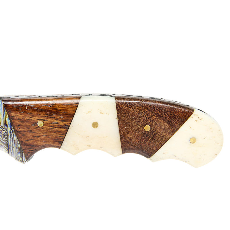 Western Fashion Circle SH Cutlery Damascus 6 1/2In Wood & Bone Knife with Sheath
