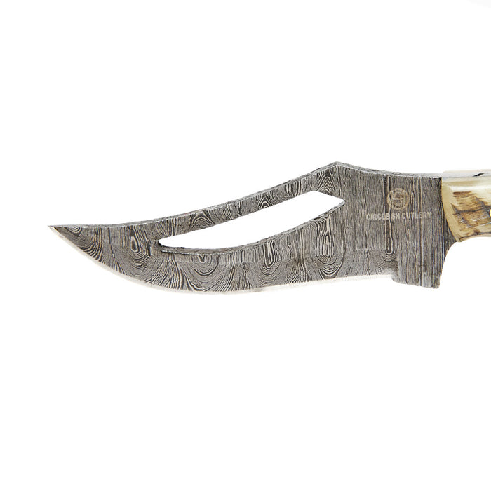 Western Fashion Circle SH Cutlery Damascus Antler Skinner Knife with Sheath