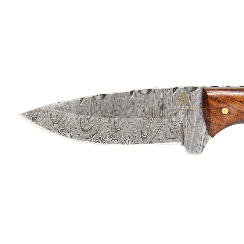Western Fashion Circle SH Cutlery Damascus Wood & Bone Drop Point Knife with Sheath
