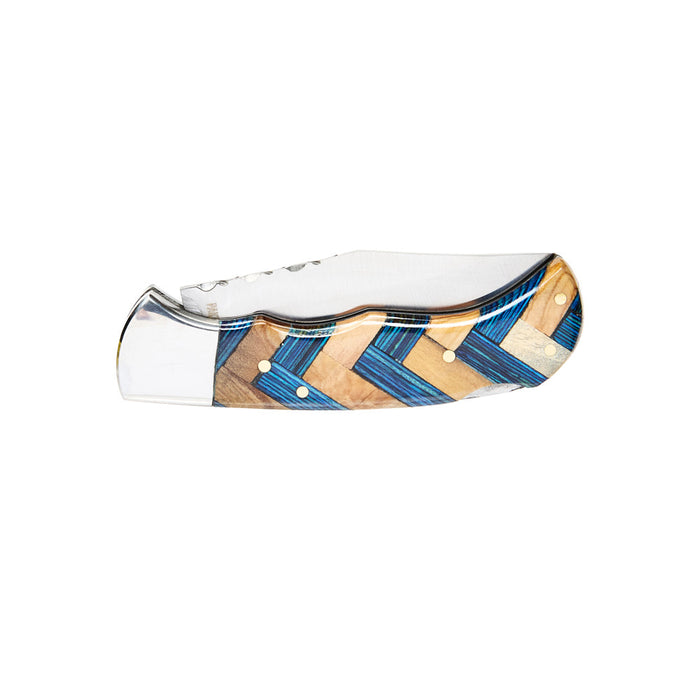 Western Fashion Circle SH Cutlery Blue & Brown Lockback Knife