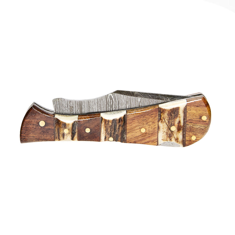 Western Fashion Circle SH Cutlery Mini Stag Damascus Folding Knife