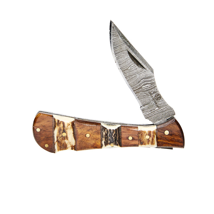 Western Fashion Circle SH Cutlery Mini Stag Damascus Folding Knife
