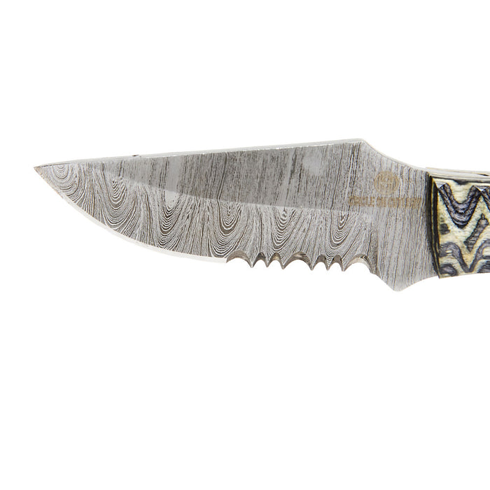 Western Fashion Circle SH Cutlery Black & Gold Partial Serrated Fixed Blade with Sheath
