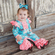 Shea Baby Turquoise Running Horse Romper