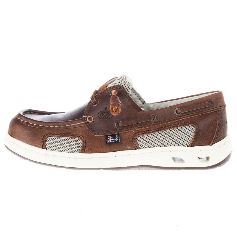 Justin Boot Company Mens George Strait Angler Cigar Brown Mocc Toe Boat Shoe