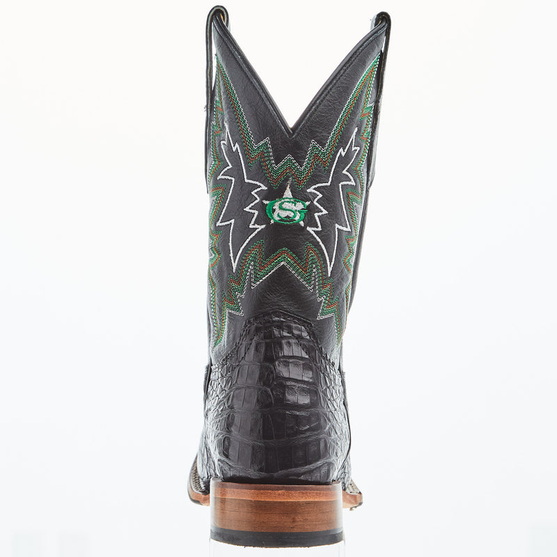 Justin Boot Company Mens George Strait Haggard Black Caiman 11in Black Cowhide Top Boot