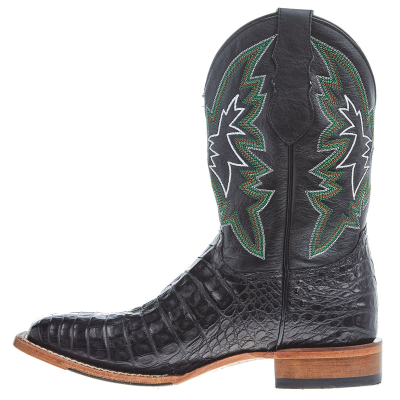 Justin Boot Company Mens George Strait Haggard Black Caiman 11in Black Cowhide Top Boot
