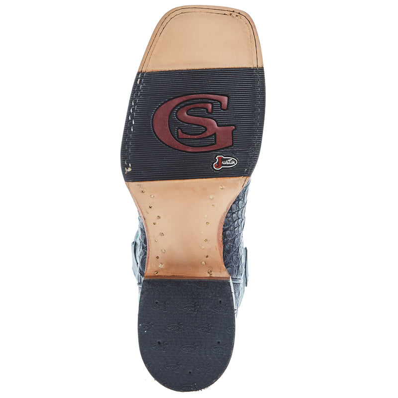 Justin Boot Company Mens George Strait Haggard Black Caiman 11in Black Cowhide Top Boot