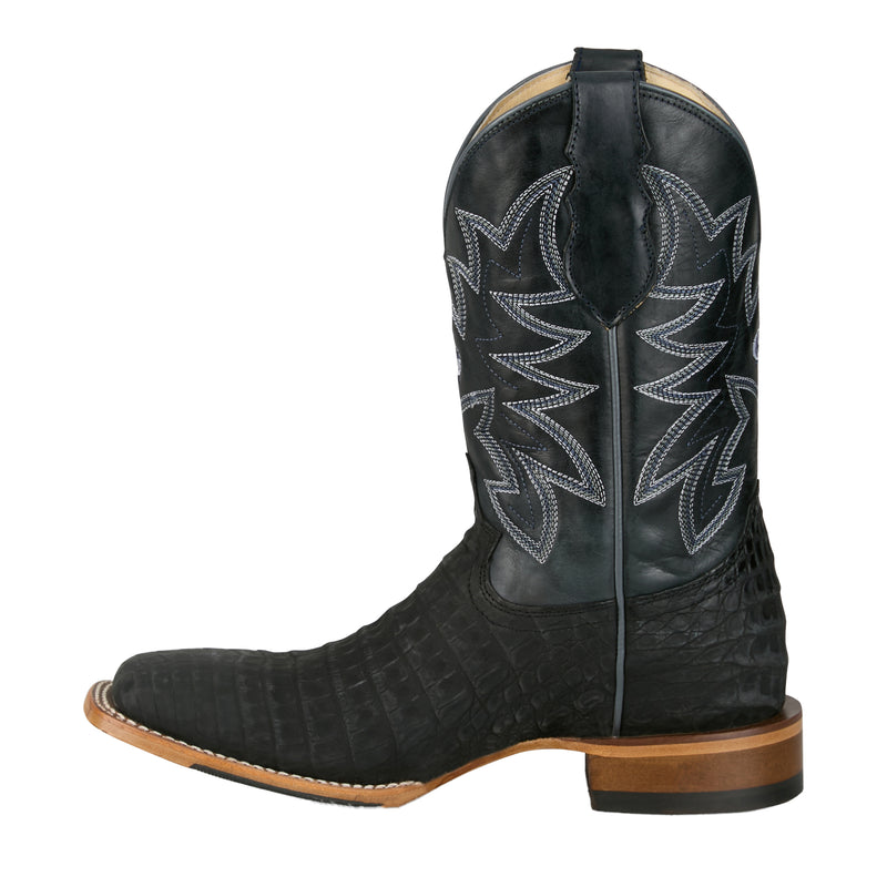 Justin Boot Company Mens George Strait Black Caiman 11in. Blue Cowhide Top Boots