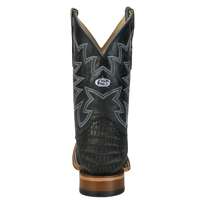 Justin Boot Company Mens George Strait Black Caiman 11in. Blue Cowhide Top Boots