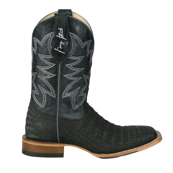 Justin Boot Company Mens George Strait Black Caiman 11in. Blue Cowhide Top Boots