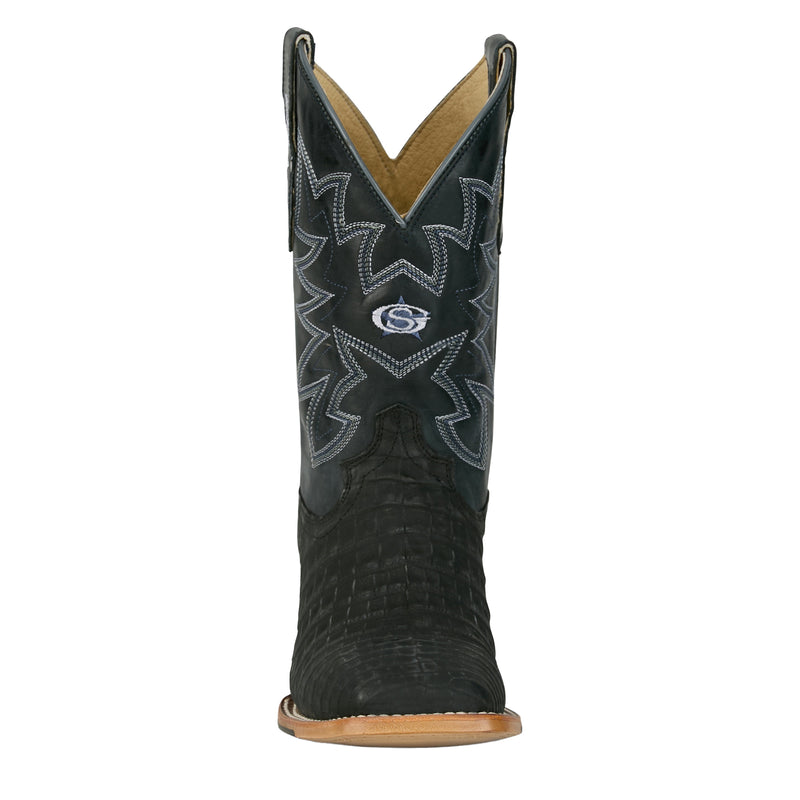 Justin Boot Company Mens George Strait Black Caiman 11in. Blue Cowhide Top Boots