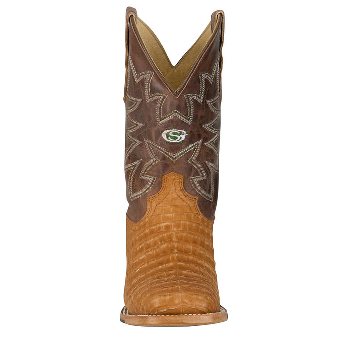 Justin Boot Company Mens George Strait Tan Caiman 11In Brown Cowhide Top Boot