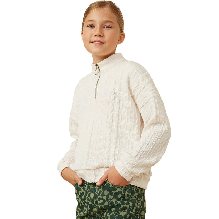 Hayden Girl's Ivory Cable Knit Sweater