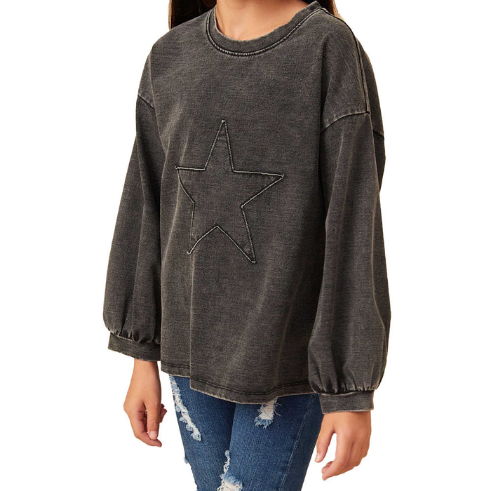 Hayden Girl's Black Tonal Star Sweatshirt
