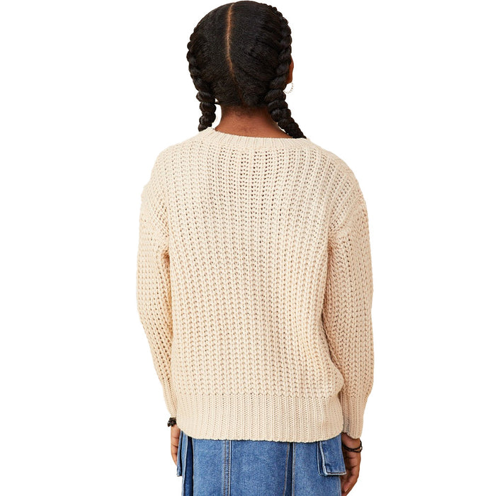 Hayden Girl's Ivory Sequin Bow Patch Sweater