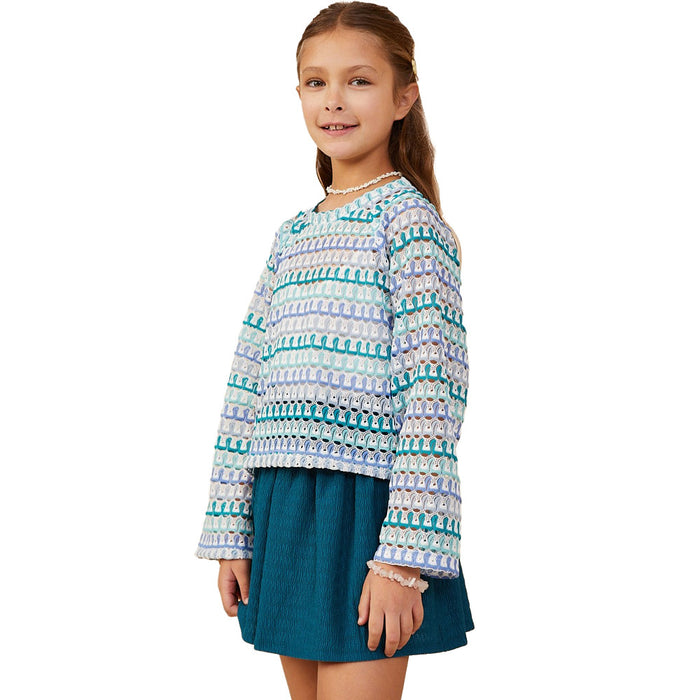 Hayden Girl's Blue Mix Relaxed Crochet Top