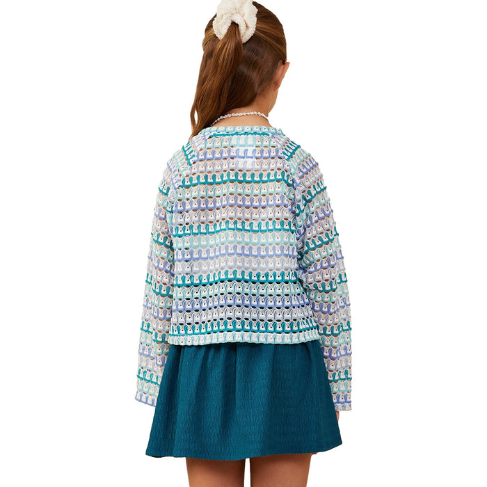Hayden Girl's Blue Mix Relaxed Crochet Top