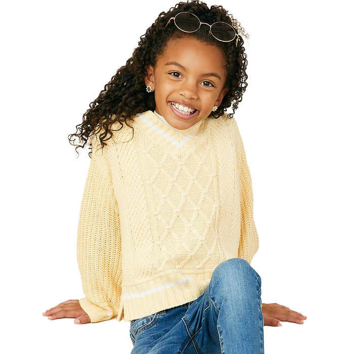 Hayden Girl's Yellow Cable Knit Sweater